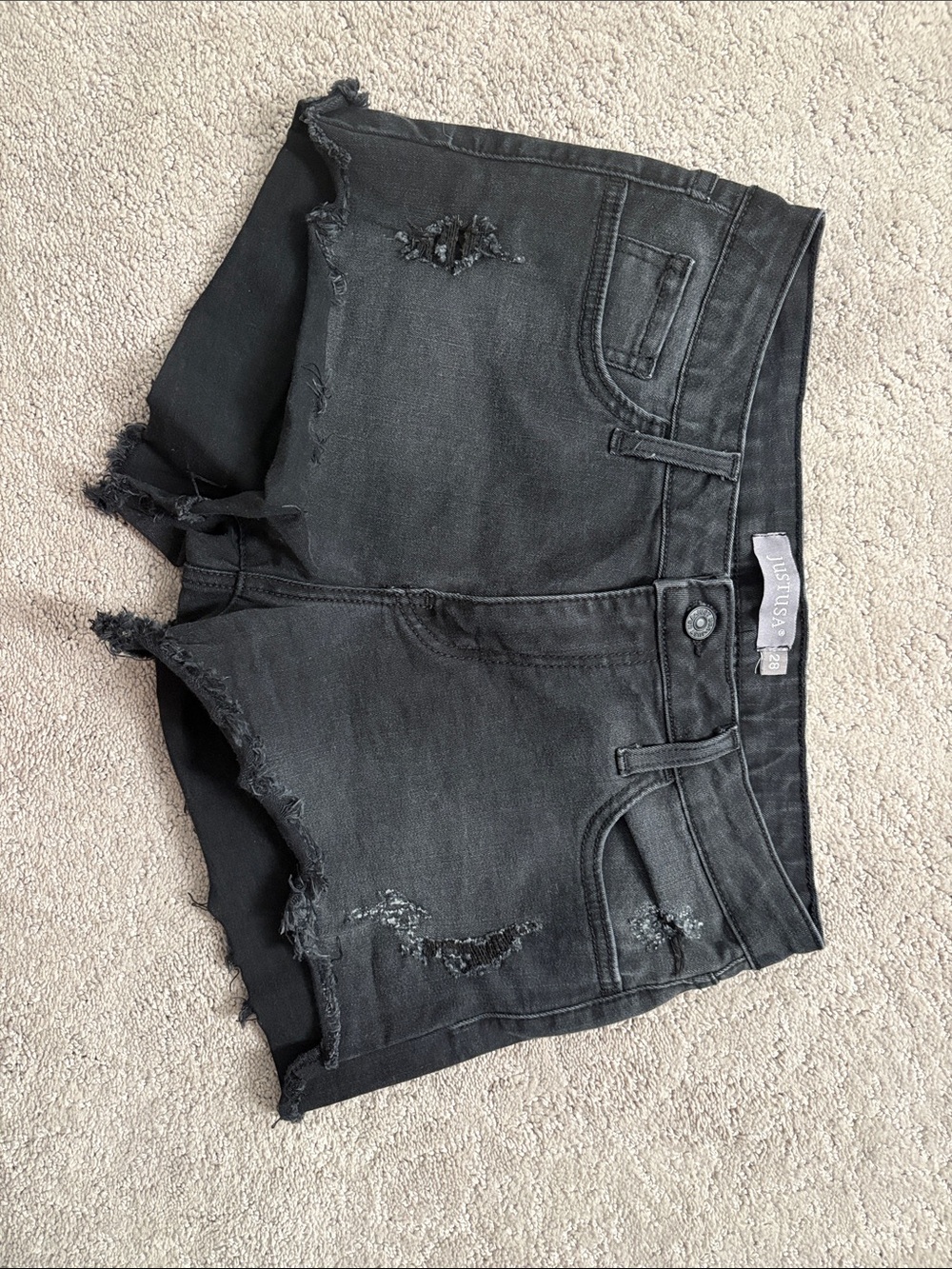 Black Frayed Distressed Denim Cutoff Shorts - Women's